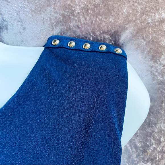 WHBM Blue Sleeveless Blouse with Button Detail - Picture 3 of 6